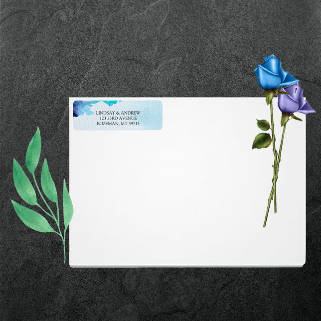 Schöne Watercolor Blue Wedding Rücksendeadresse (Von Creator hochgeladen)