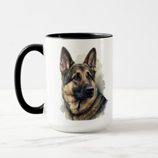 SCHÖNE WATERCOLOR DEUTSCHE SHEPHERHERHERDE HUNDE B TASSE (Links)