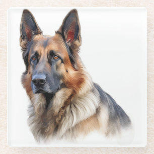 SCHÖNE WATERCOLOR DEUTSCHER SCHÄFERHUND GLASUNTERSETZER