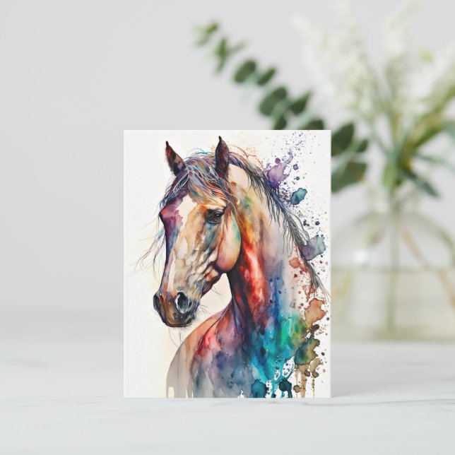Schöne Watercolor Horse Grußkarte Einladung (Stehend Vorderseite)