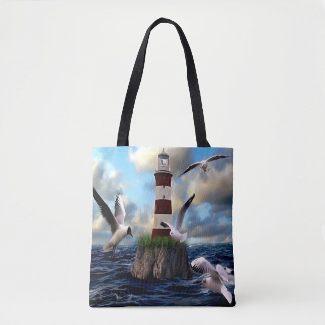 Schöne Watercolor Leuchtturmszene Tasche (Vorderseite)