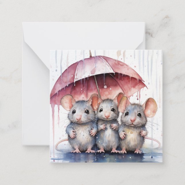 Schöne Watercolor-Maus-Karte Mitteilungskarte (Vorderseite)