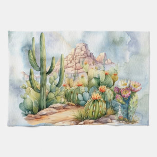 Schöne Watercolor Wüste Kakteen Landschaft Geschirrtuch