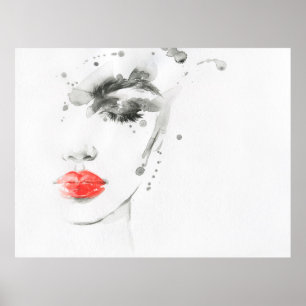 Schöne Waterfarbe Frau Gesicht Poster