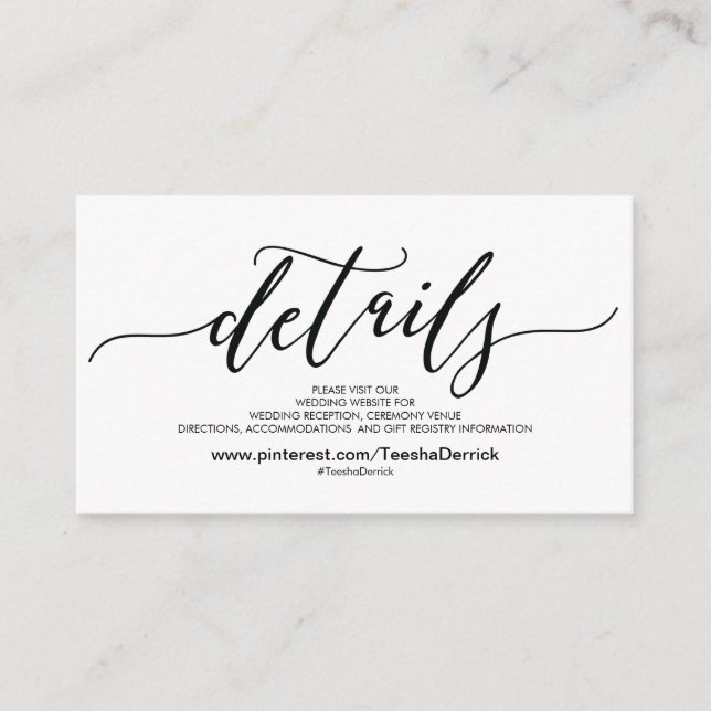 Schöne Website-Detailkarte für Hochzeiten Begleitkarte (Vorderseite)