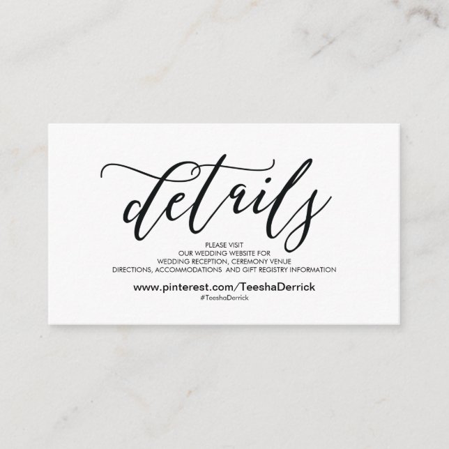 Schöne Website-Detailkarte für Hochzeiten Begleitkarte (Vorderseite)