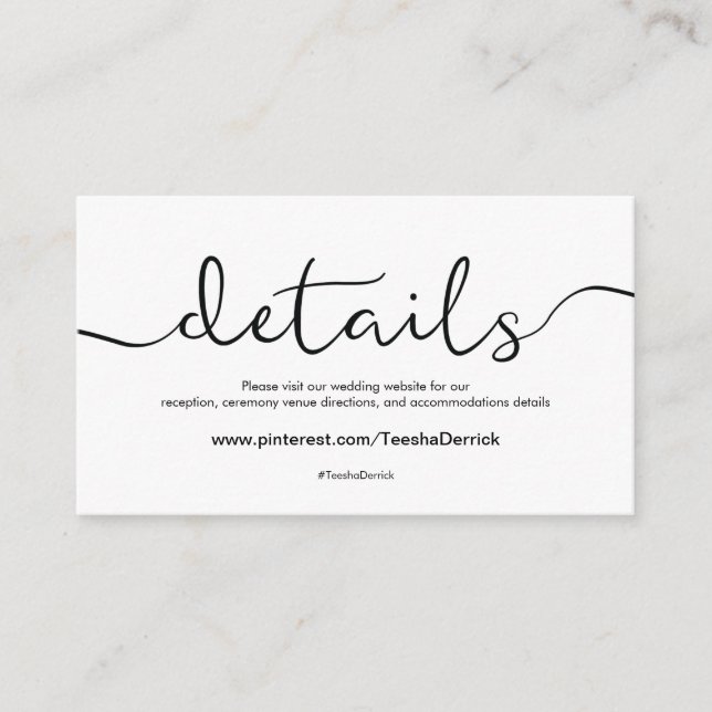 Schöne Website-Detailkarte für Hochzeiten Begleitkarte (Vorderseite)