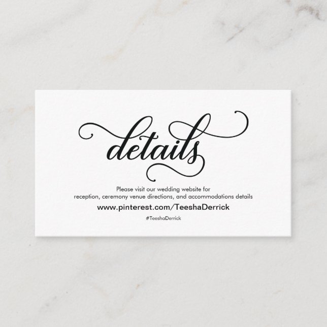 Schöne Website-Detailkarte für Hochzeiten Begleitkarte (Vorderseite)