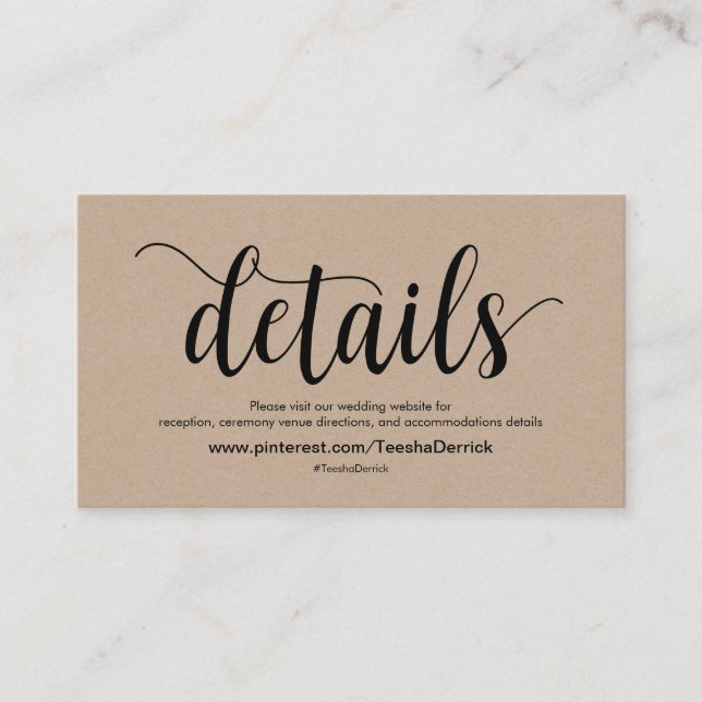 Schöne Website-Detailkarte für Hochzeiten Begleitkarte (Vorderseite)