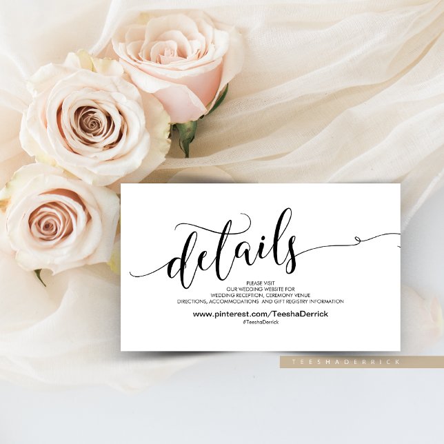 Schöne Website-Detailkarte für Hochzeiten Begleitkarte (Beautiful Wedding Website Details, RSVP, Hotels, Reminder Enclosure Cards)