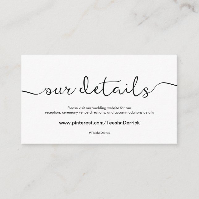 Schöne Website-Detailkarte für Hochzeiten Begleitkarte (Vorderseite)