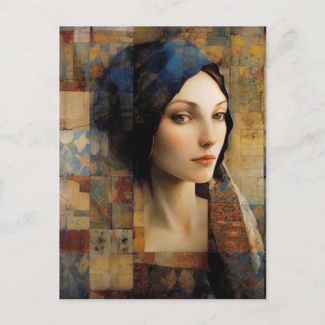 Schöne weibliche Mischmedien-Collage Postkarte (Vorderseite)