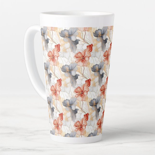 Schöne weibliche Pfirsich Rotes Blau und Weiße Blü Milchtasse (Linke Ecke)