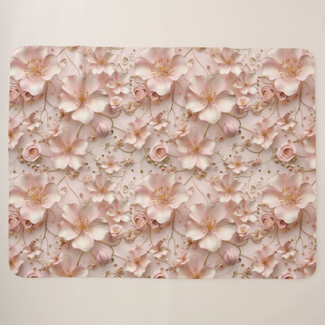 Schöne weich rosa Blume blühen Sherpadecke (Vorderseite (Horizontal))