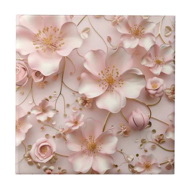 Schöne, weich rosa Blume Fliese (Vorderseite)
