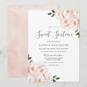 Schöne, weich, rosa Blume Sweet 16 Einladung