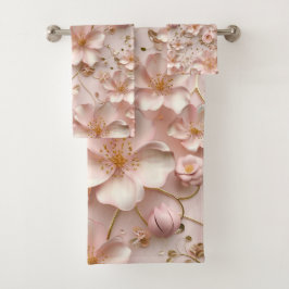 Schöne weich rosa Pastell floral Badhandtuch Set