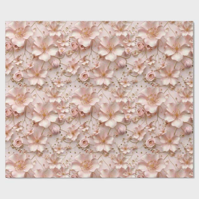 Schöne weich rosa Pastell floral Geschenkpapier (Flach)
