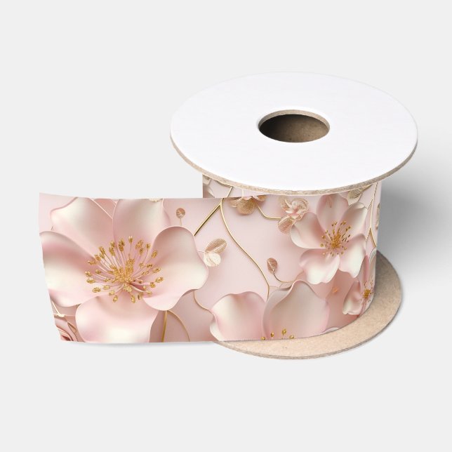 Schöne weich rosa Pastell floral Satinband (Spule)