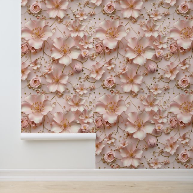 Schöne weich rosa Pastell floral Tapete (Anwendung)