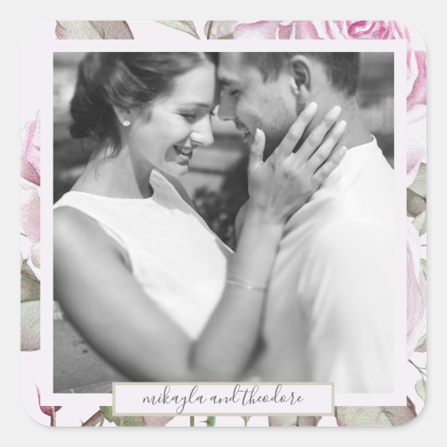Schöne weiche Lila Rose Hochzeit Foto Quadratischer Aufkleber (Vorderseite)