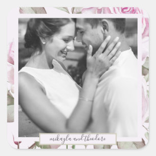Schöne weiche lila Rosen Hochzeitsfoto Quadratischer Aufkleber