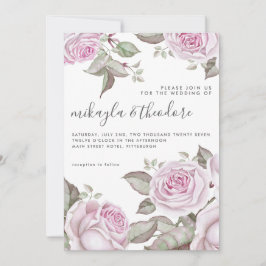 Schöne, weiche Lila Wasserfarben Rose Hochzeit Einladung