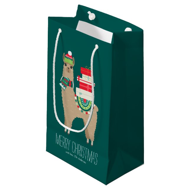 Schöne Weihnachten Alpaca Kleine Geschenktüte (Vorderseite Schrägansicht)