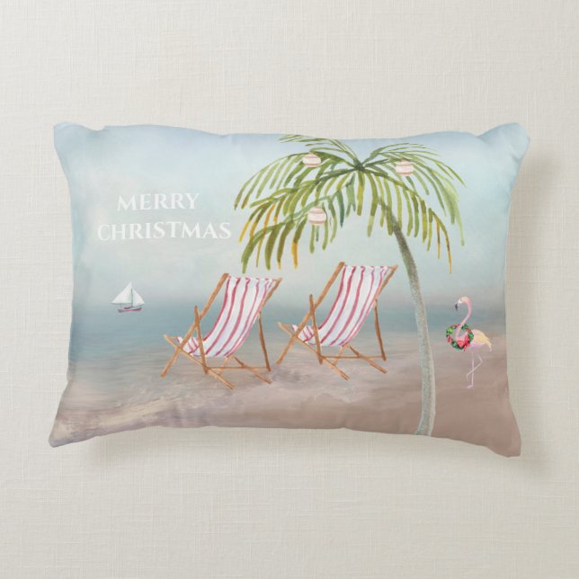 Schöne Weihnachten Strand Watercolor Dekokissen (Rückseite)