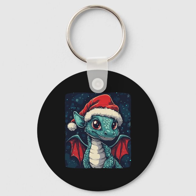 Schöne Weihnachten wünscht sich ein Niedlicher Dra Schlüsselanhänger (Vorderseite)