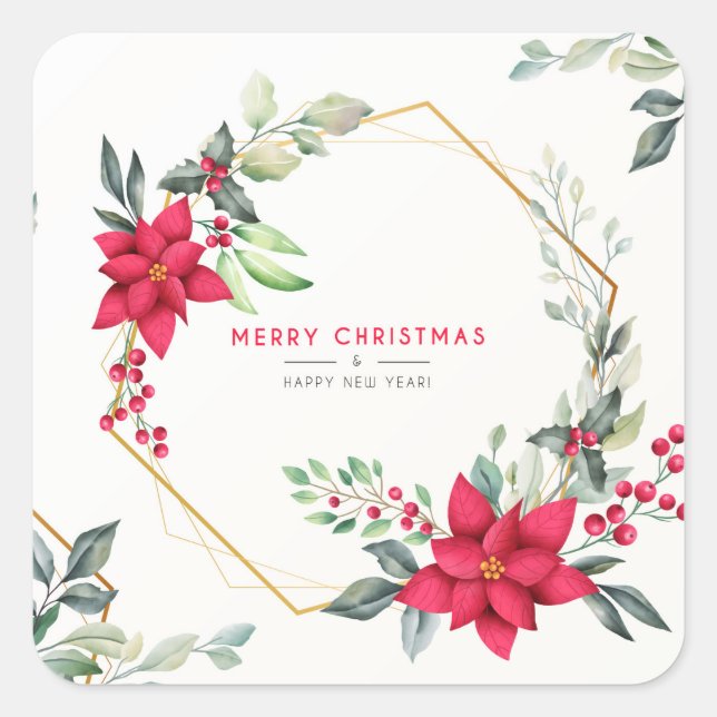 Schöne Weihnachts-Aquarell-Blume Quadratischer Aufkleber (Vorderseite)