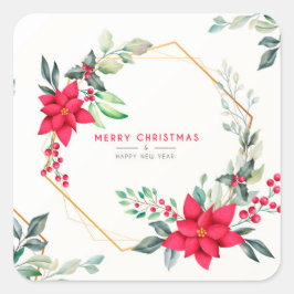 Schöne Weihnachts-Aquarell-Blume Quadratischer Aufkleber
