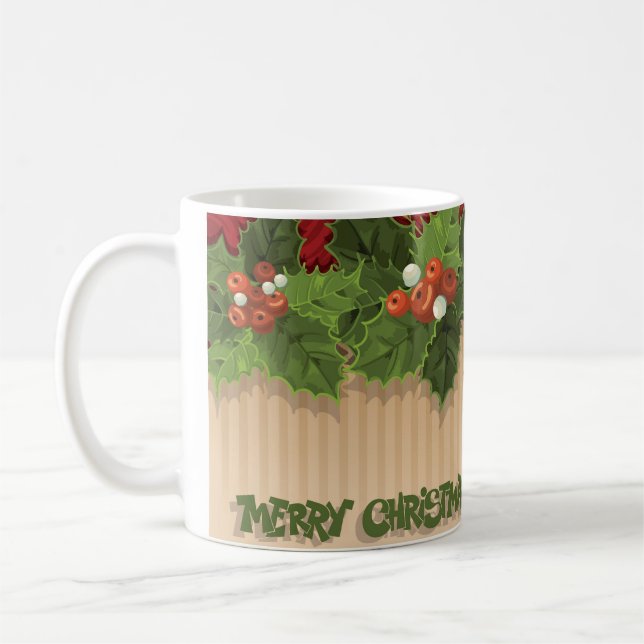 Schöne Weihnachts-Holly-Typografie Holiday-Tasse Kaffeetasse (Links)