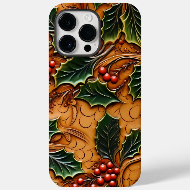 Schöne Weihnachts-Western-Imitate Tooled Leather Case-Mate iPhone 14 Pro Max Hülle (Rückseite)