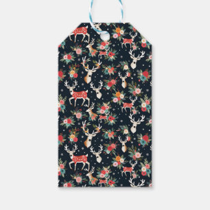 Schöne Weihnachtsbaum Rentier Floral Geschenkanhänger
