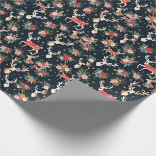 Schöne Weihnachtsbaum Rentier Floral Geschenkpapier