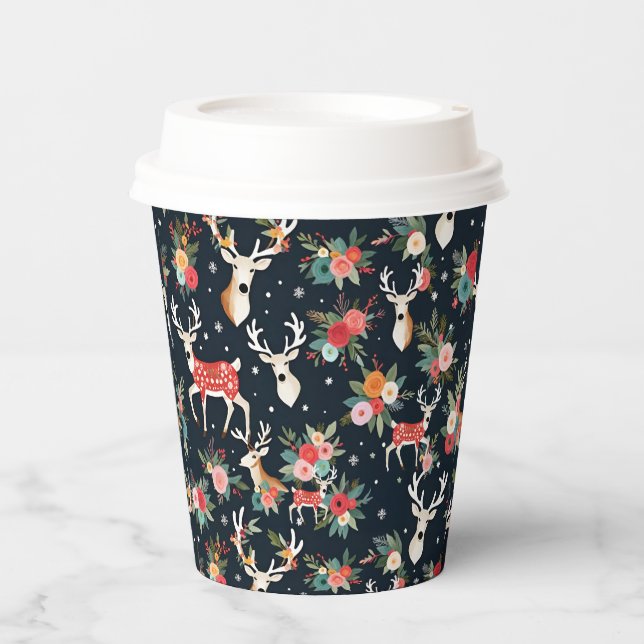 Schöne Weihnachtsbaum Rentier Floral Pappbecher (Vorderseite)