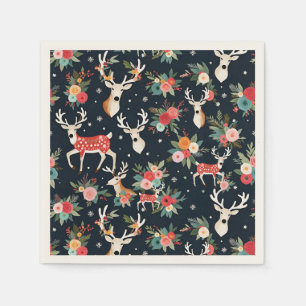 Schöne Weihnachtsbaum Rentier Floral Serviette