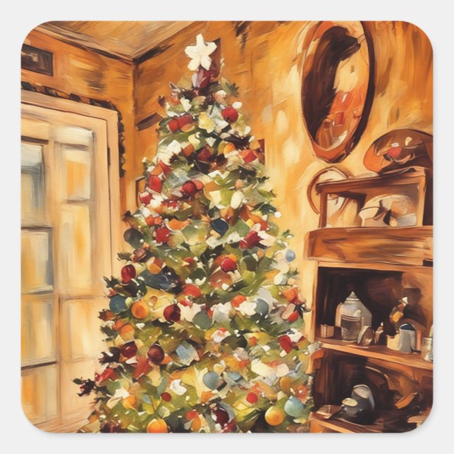 Schöne Weihnachtsbaum-Sticker Quadratischer Aufkleber (Vorderseite)