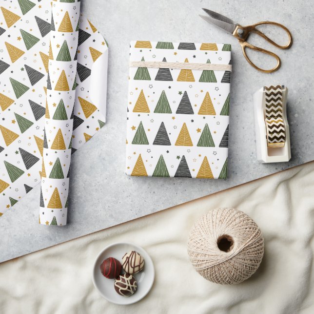 Schöne Weihnachtsbäume und Sterne Wrapping Paper Geschenkpapier (Kunsthandwerk)