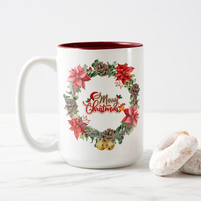 Schöne Weihnachtsblumen-Tasse Zweifarbige Tasse (Mit Donut)
