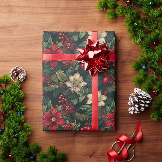 Schöne Weihnachtschinoiserie Blumen Geschenkpapier (Feiertagsgeschenk)