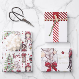 Schöne Weihnachtselemente in Roter Farbe Geschenkpapier Set