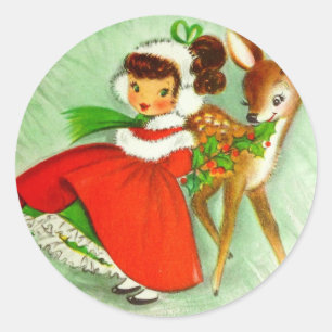 Schöne Weihnachtsfeier Rentier & Girl Runder Aufkleber