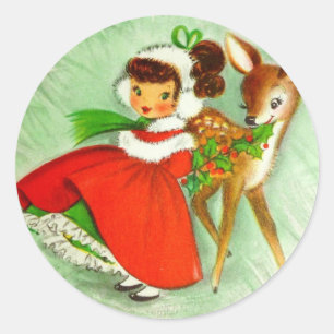 Schöne Weihnachtsfeier Rentier & Girl Runder Aufkleber