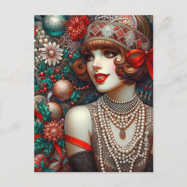 Schöne Weihnachtsflapper Frau Postkarte (Vorderseite)