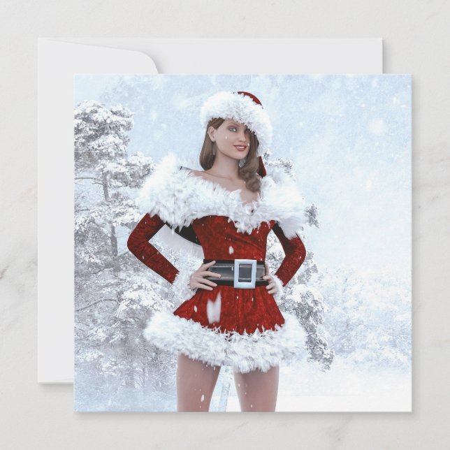 Schöne Weihnachtsfrau über den Winterschnee (Vorderseite)