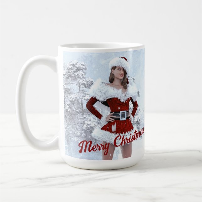 Schöne Weihnachtsfrau über den Winterschnee Kaffeetasse (Links)