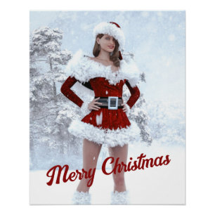 Schöne Weihnachtsfrau über den Winterschnee Poster