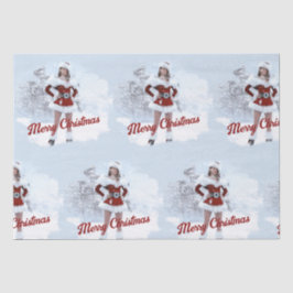 Schöne Weihnachtsfrau über den Winterschnee Seidenpapier